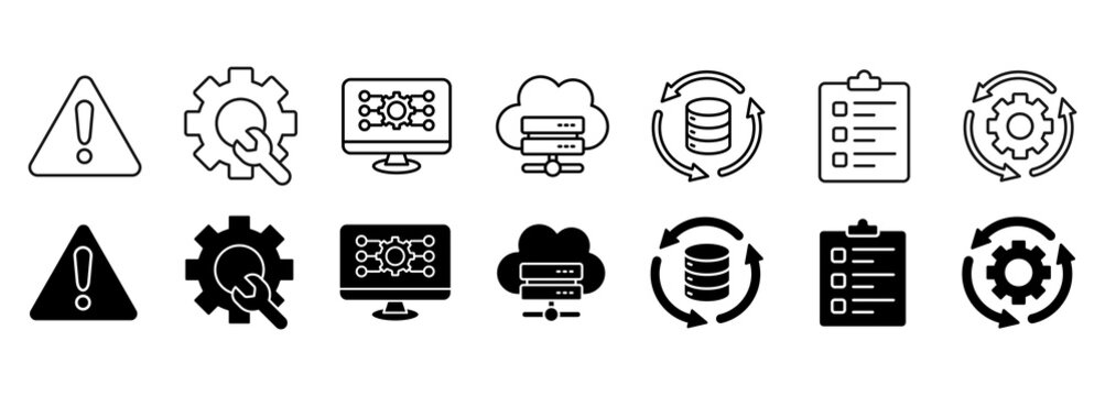 Disaster recovery icon set. Incident and procedures Vector Illustration