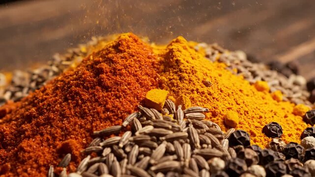 Aromatic Spices Pile Close Up Macro Shot Food Ingredients.