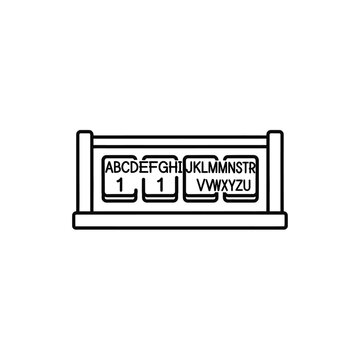 Line art icon of a split-flap display showing letters and numbers