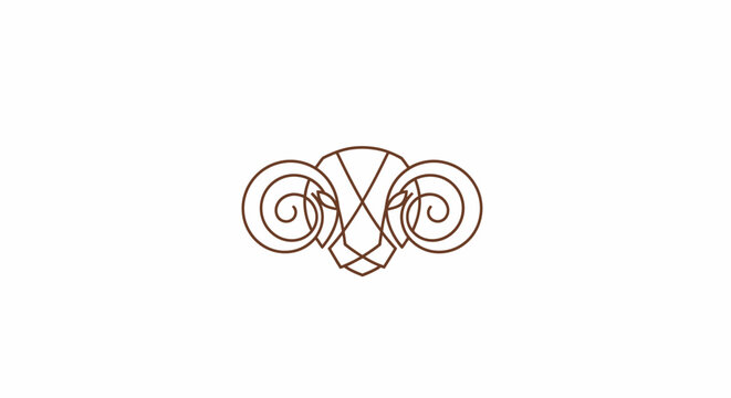 Abstract linear ram head with spiral horns logo.