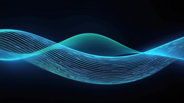 Glowing blue wave line dark background flowing neon blue wave lines evoking calm motion and modern