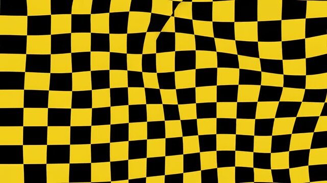 Waving Black and Yellow Checkerboard Pattern Background Motion.