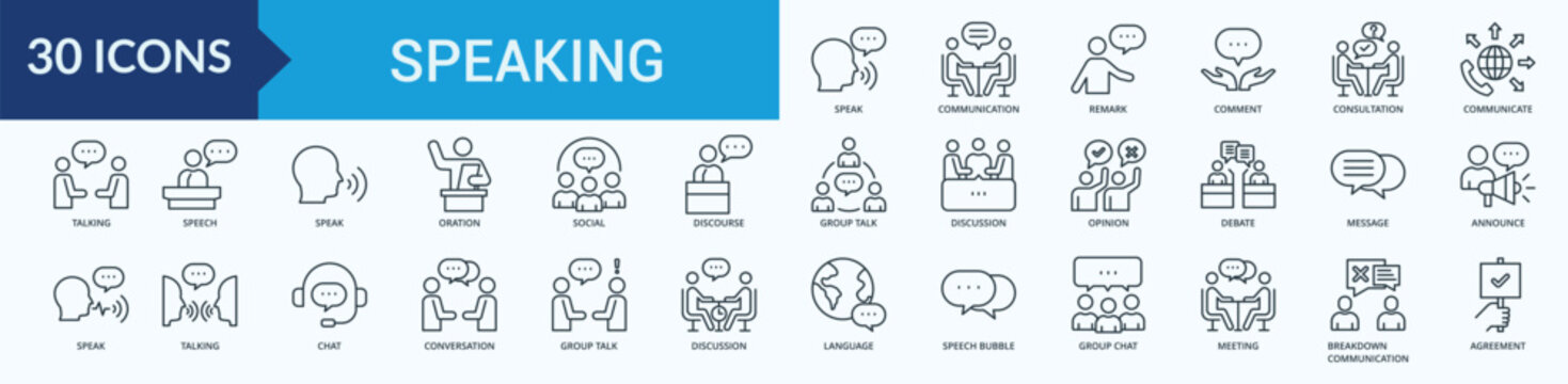 Speaking Icon Set Illustration Vector Outline Style