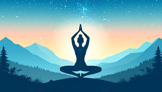 Flat yoga silhouette vector