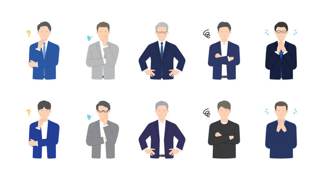 働く男性：ビジネスマンのシンプルイメージ イラスト素材セット