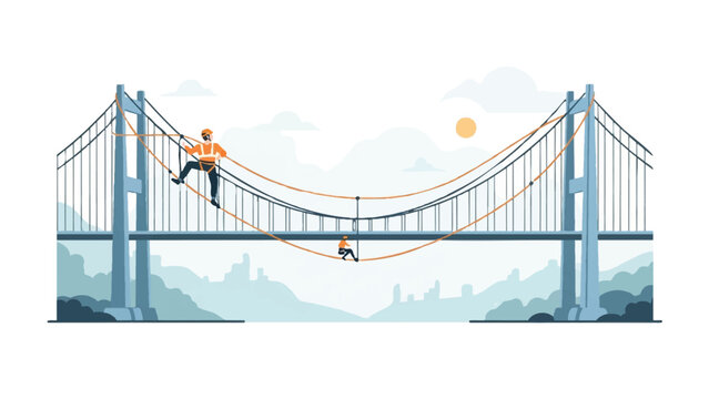 Bridge Maintenance and Construction Workers Illustration - Civil Engineering Infrastructure Concept