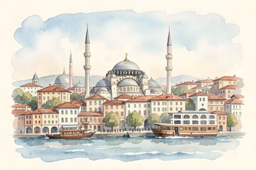 Naklejka premium Istanbul watercolor art