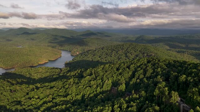 Scenic Drone Flight Over the Blue Ridge Mountains at Dusk, Southern Appalachians