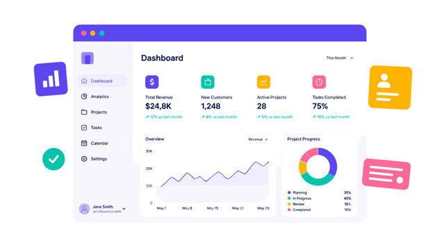 Analytics Dashboard User Interface With Charts And Graphs.