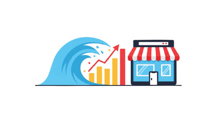 Obraz premium E-commerce Business Growth Wave and Rising Market Trend Illustration
