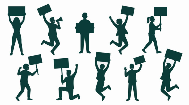 Protest Crowd Silhouettes Holding Signs Vector Illustration For Commercial Use