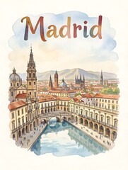 Obraz premium madrid watercolor painting