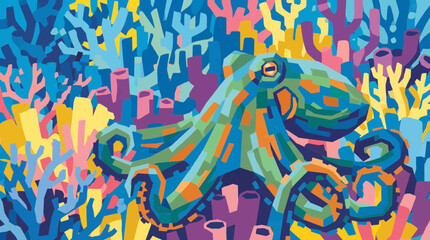 Octopus Camouflaged on Colorful Coral Reef Background © Bima