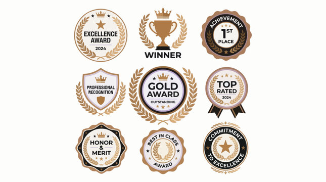 Professional Award Badges Emblems Vector Set Business Recognition Commercial Use