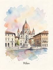 Obraz premium milan watercolor painting
