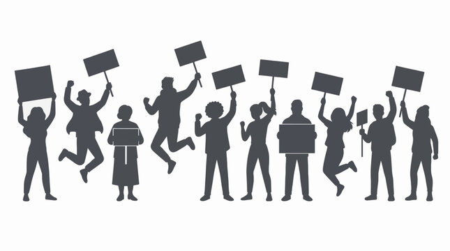 Protest Crowd Silhouette Vector Illustration Group Holding Signs Commercial Use