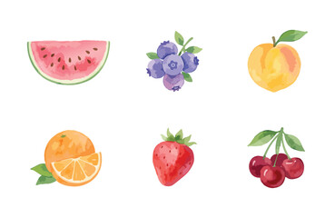 Naklejka premium Watercolor summer fruit icons set on white background
