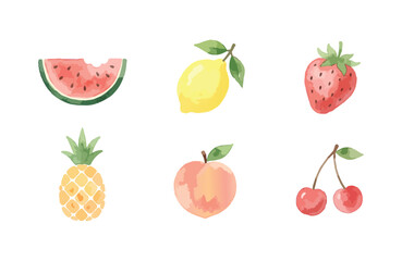 Naklejka premium Watercolor summer fruit icons set on white background