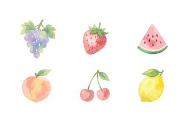 Fototapeta premium Watercolor summer fruit icons set on white background