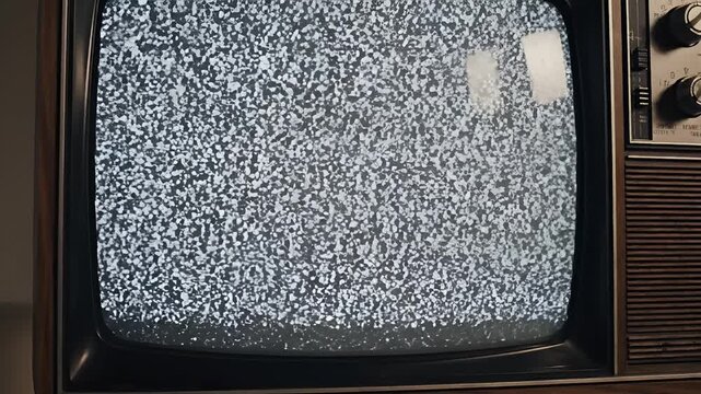 Vintage Television Displaying Static Noise Screen Close Up.