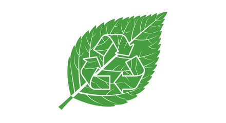 Obraz premium Green leaf with recycling symbol.