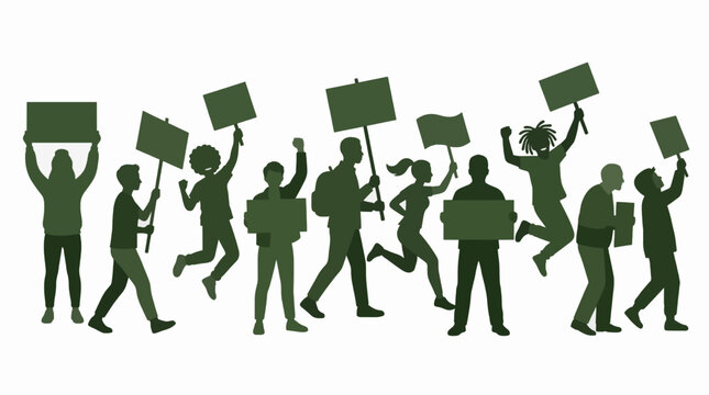 Protest Crowd Vector Illustration Flat Design Silhouette Demonstration For Commercial Use