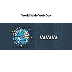 A graphic illustration celebrating World Wide Web Day featuring a stylized globe and the acronym WWW. © Arsya_Ardiansyah