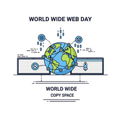 A digital illustration representing World Wide Web Day with a globe and connected devices. © Arsya_Ardiansyah