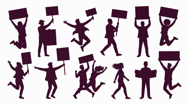 Protest Crowd Silhouette Vector Illustration Group People Holding Signs For Commercial Use