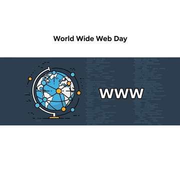 A graphic illustration celebrating World Wide Web Day featuring a stylized globe and the acronym WWW.