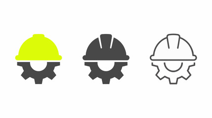 Fototapeta premium Set of Three Minimalist Vector Icons Construction Safety Gear and Engineering Cogwheel Graphic Resources Commercial Use