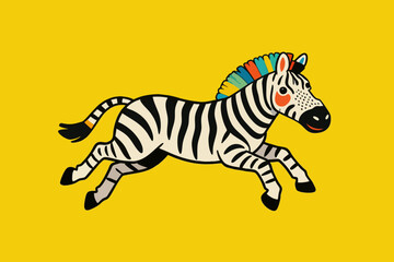 Obraz premium Cute cartoon zebra running in yellow background