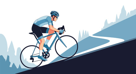 Fototapeta premium Man Riding Bicycle Down Steep Road.