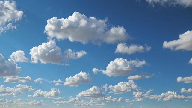 Loop of clouds. time lapse HD. Loop features puffy clouds moving along a beautiful gradient blue sky on a bright, sunny day.