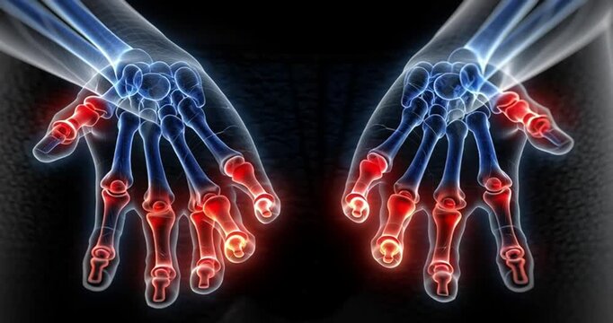 Rheumatoid arthritis , Gout arthritis ( Film x-ray both hands of child with multiple joint arthritis ) ( Medical , Science and Health care concept ). 4K Video