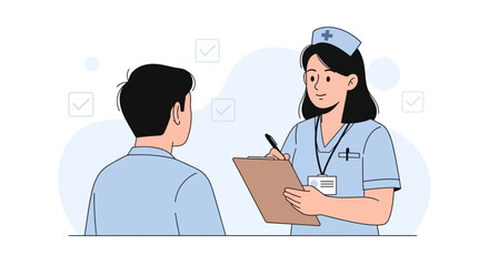 Fototapeta premium Nurse Talking to Patient, Medical Consultation, Healthcare Checkup, Doctor's Visit