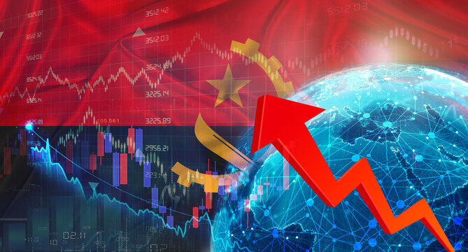 Global financial growth with Angola flag. Financial growth with Angola flag on economic background