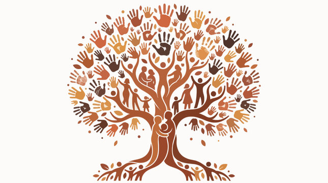 Conceptual Flat Vector Tree Of Life Diversity Hands Family Concept For Commercial Use