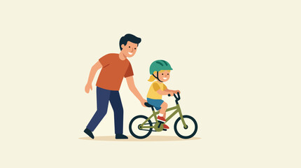 Fototapeta premium Father teaching child to ride a bike, promoting an active lifestyle and personal mobility for a fun outdoor adventure