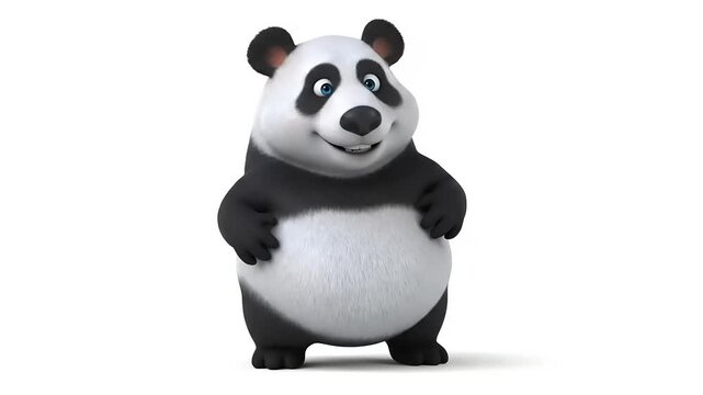 Charming illustration of a happy cartoon panda standing and smiling with paws on its belly
