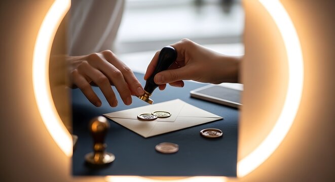 Person Sealing Envelope with Traditional Wax Stamp for Invitations
