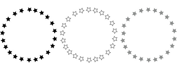 Star in circle icon set. Frame from stars isolated on white background. Abstract decorative pattern. Circle with black star icon. Vector Illustration . © ALEGESS