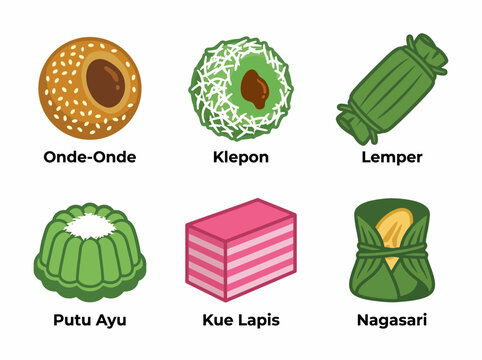 Indonesian Jajanan Pasar Flat Vector &ndash; Traditional Market Snack Set Illustration Icon