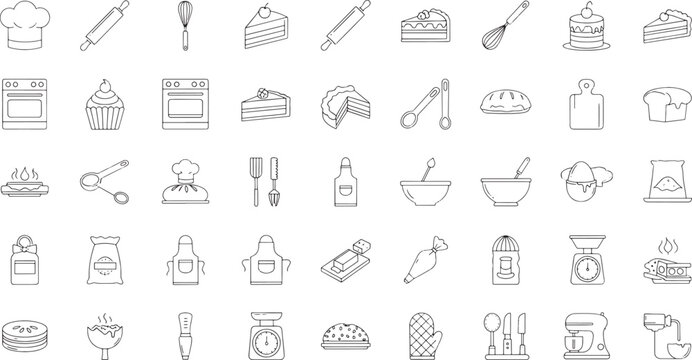 Collection of black and white baking and cooking utensils and ingredients 1