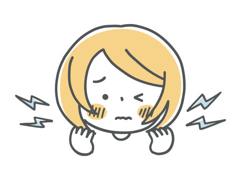 触覚過敏で顔にかかる髪が不快な女の子単色