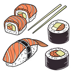 Assorted sushi rolls and nigiri with chopsticks japanese chopsticks restaurant traditional nutrition culinary © Jahid