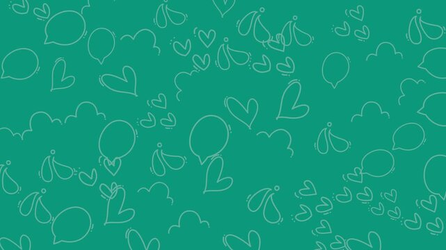 White line art patterns with cartoon hearts  speech bubbles. Suitable for valentines day designs, greeting cards, social media graphics.