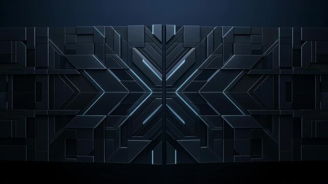 Abstract Geometric Background with Dark Metallic Panels and Symmetrical Futuristic Pattern