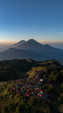 Aerial view of the camp area at the top of Mount Prau.