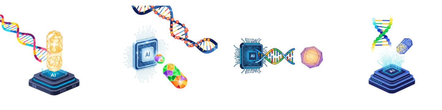 Artificial intelligence and dna sequencing technology icons on black